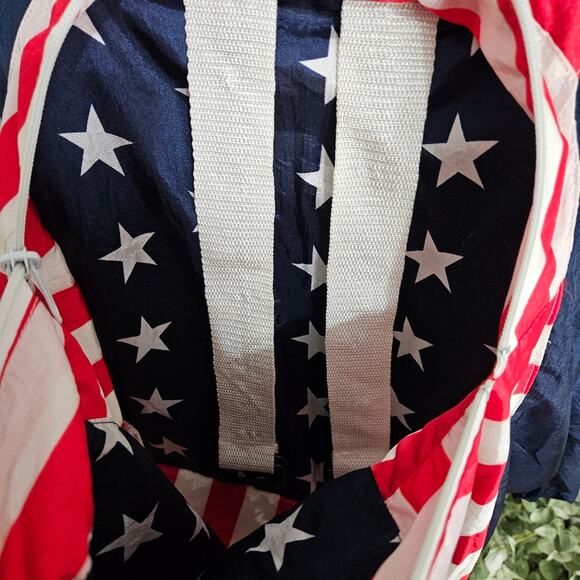 Vintage Blue Backpack Jacket Americana Flag Design Rain Windbreaker Patriotic XL - Picture 9 of 13
